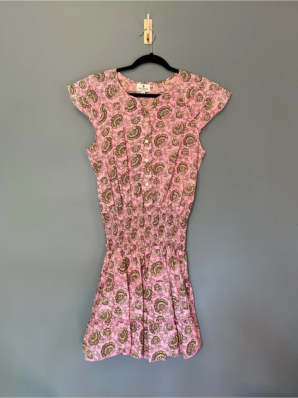 Perry Walker Collective Pink Floral Smocked Mini Dress 100% Cotton 3 Med - Picture 10 of 11